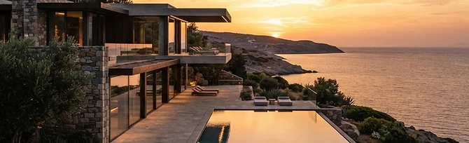 Villa exclusiva con piscina infinita al atardecer