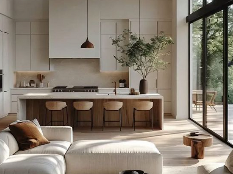 Salón abierto con cocina y zona de estar