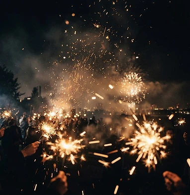 Monochrome sparks and celebration glow