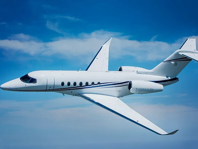 Cessna Citation Longitude business jet in flight over Puerto Rico
