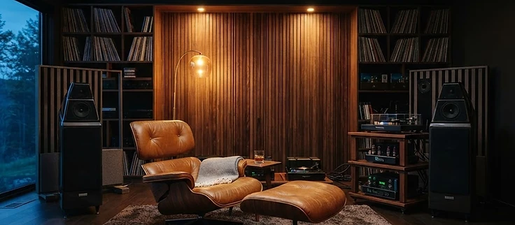 Stylish leather listening chair in a high-end audiophile listening room