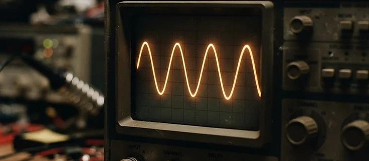 Oscilloscope showing a clean sine waveform after electrical noise fixes