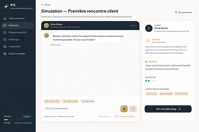 Simulation de rendez-vous vendeur et débriefing R12