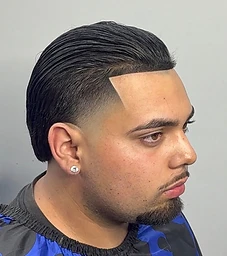 Client with slicked-back fade and sharp line-up