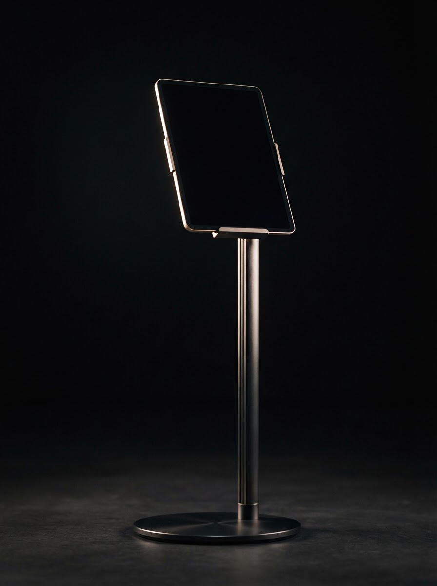 Premium iPad in a brushed aluminum luxury stand
