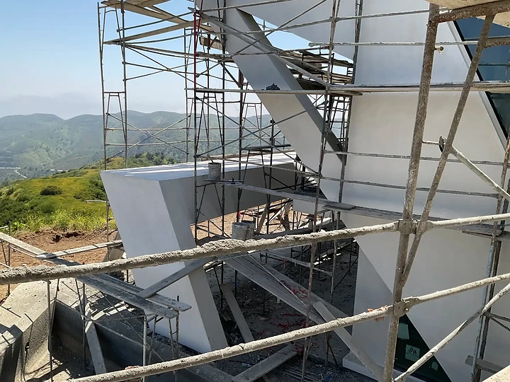 Scaffolding and structure during exterior finish work