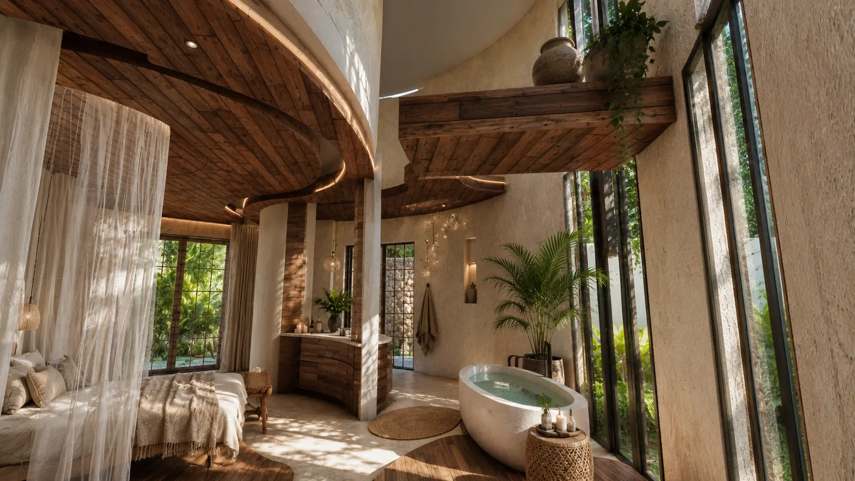 Guest suite with direct access to planting, an Apel Design resort concept