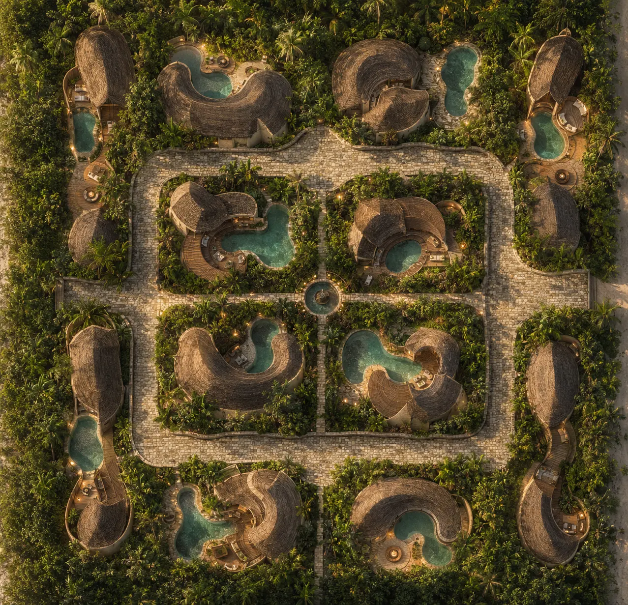 Site plan drawing for a resort study, an Apel Design resort concept