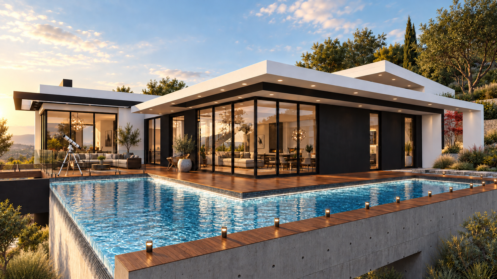 Gayton, a completed house in Malibu by Apel Design, shown as a design visualization