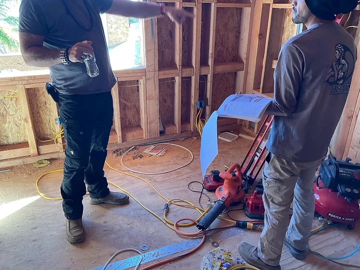 Framing work inside a residence under construction