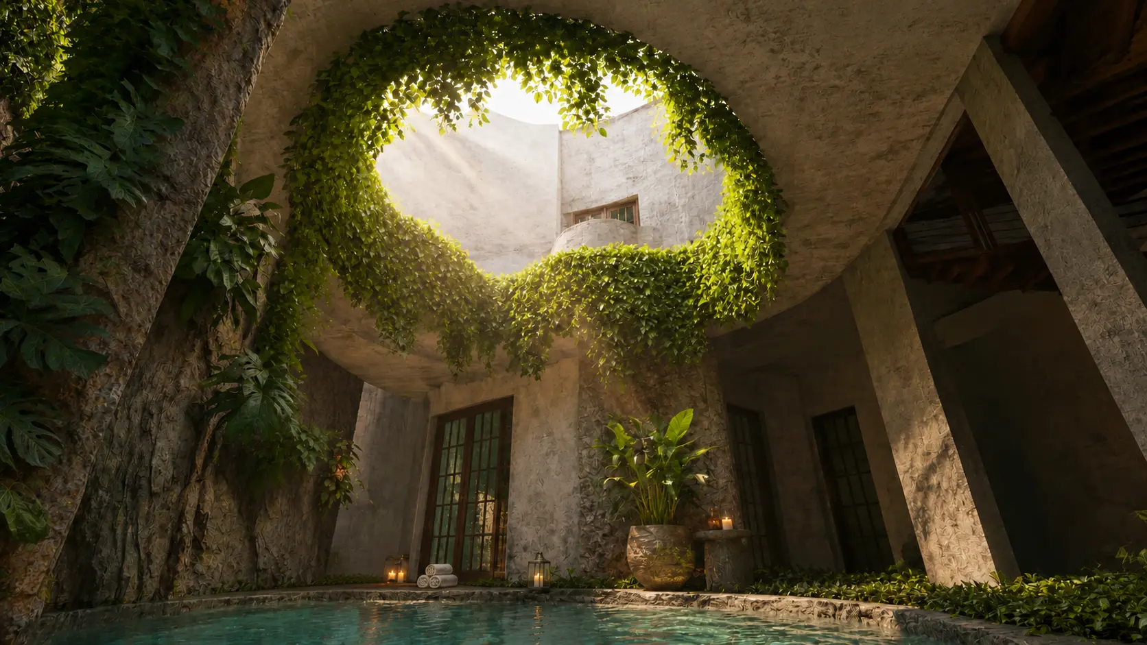 Oculus court cut open to the sky, an Apel Design resort concept