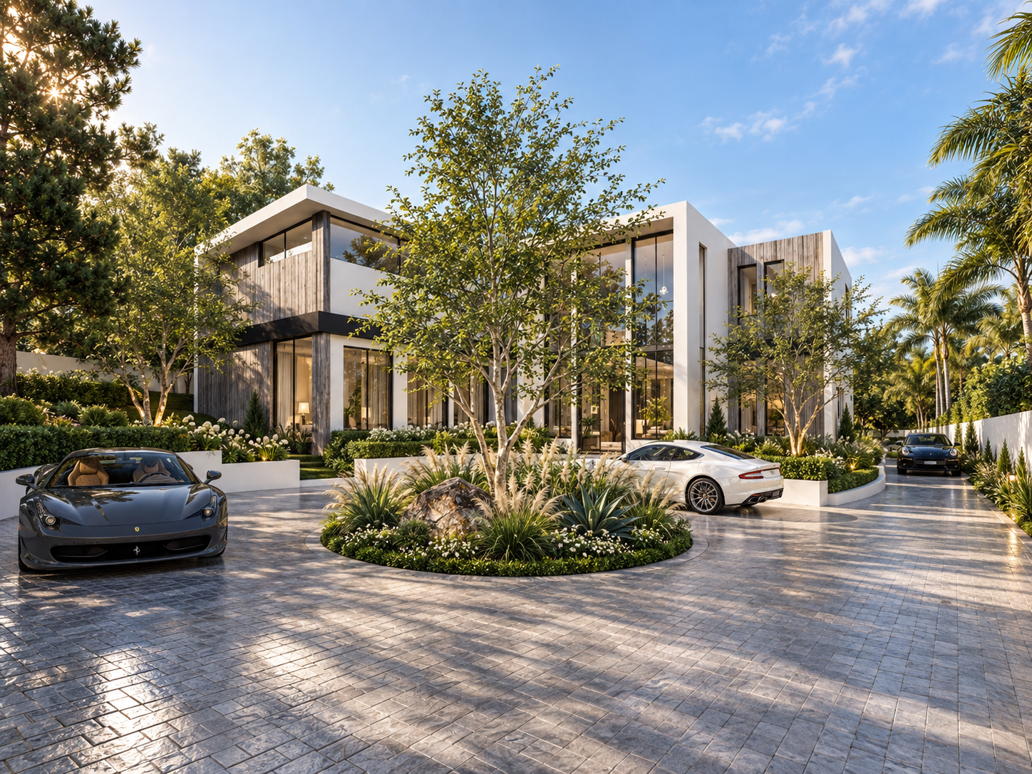 Arrival court at House One, shown as a design visualization