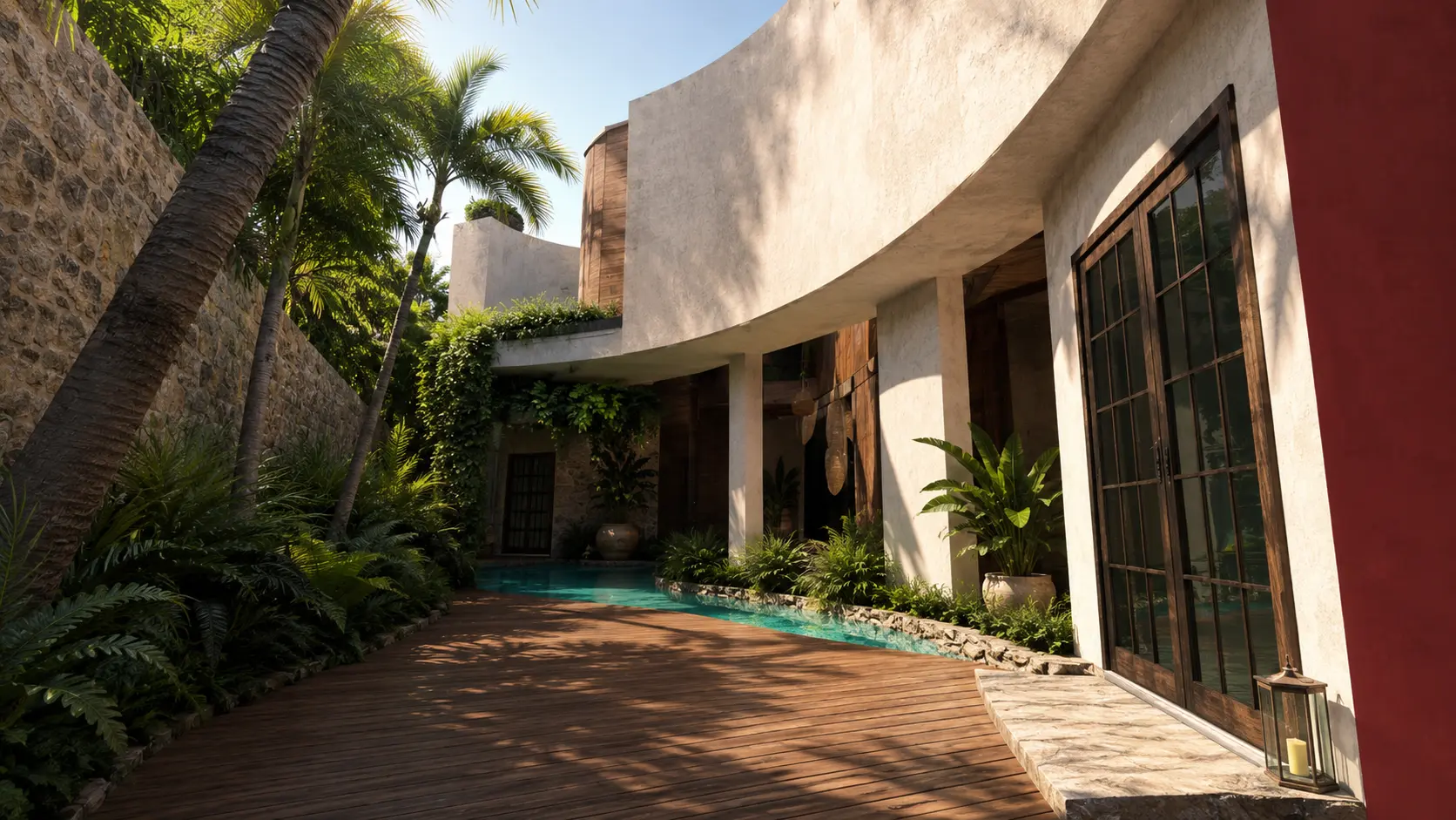 Pool court at the centre of the Tulum resort study, an Apel Design resort concept