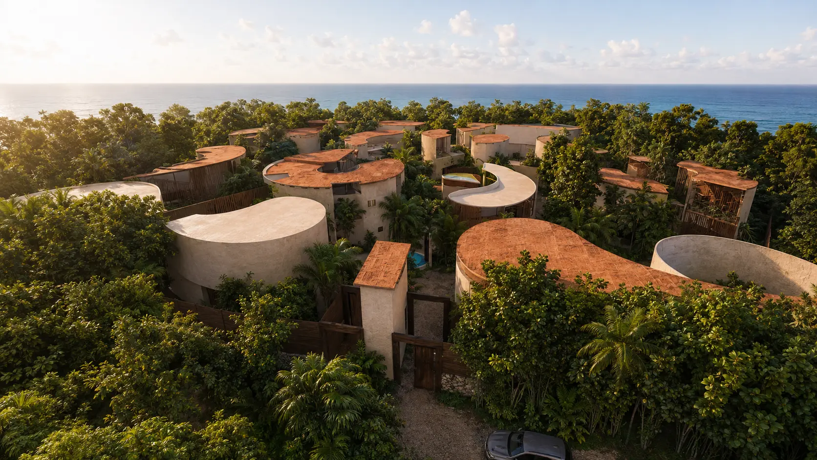 Full site plan showing villas, water and circulation, an Apel Design resort concept