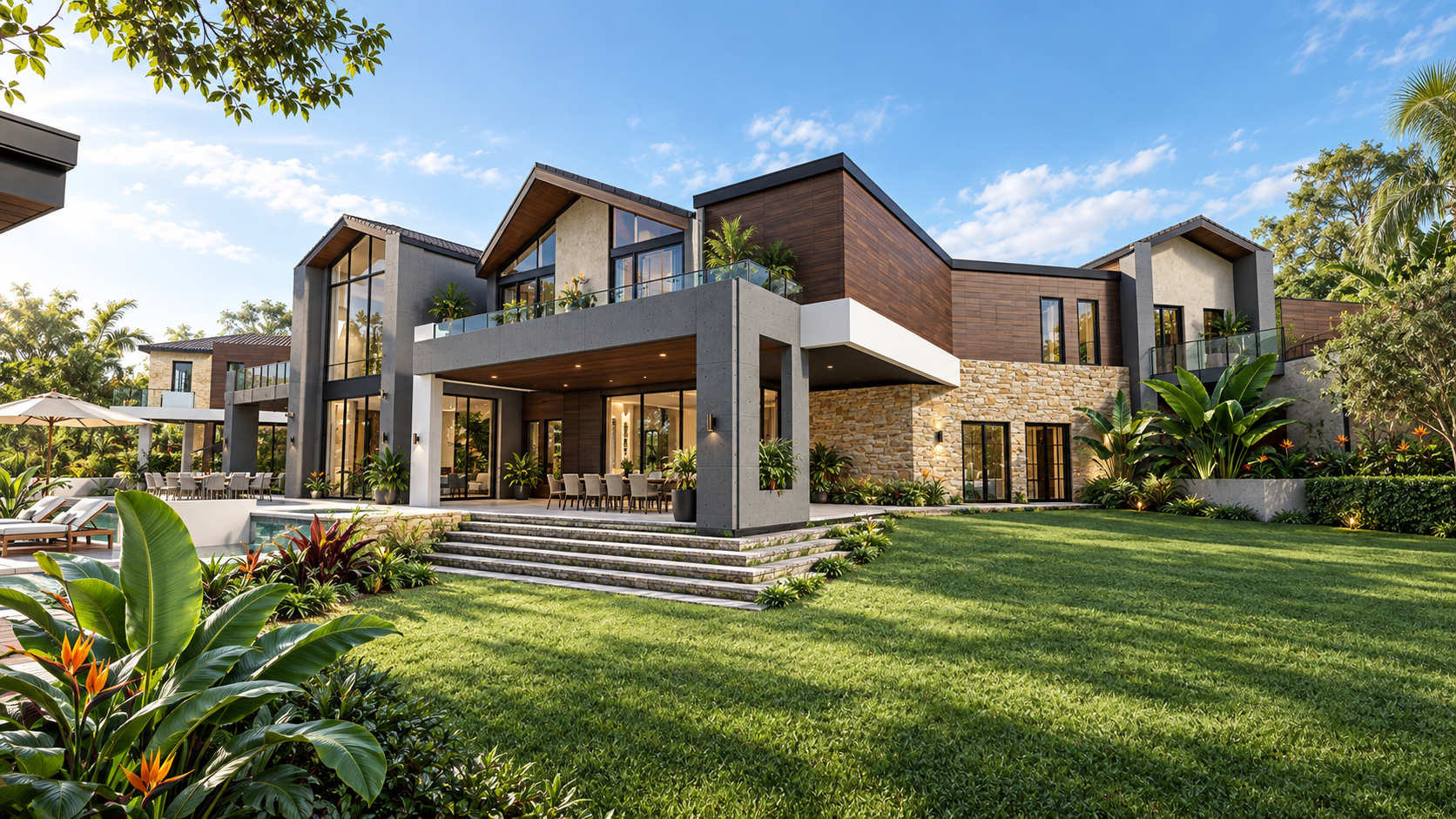 Garden elevation at House Two, shown as a design visualization