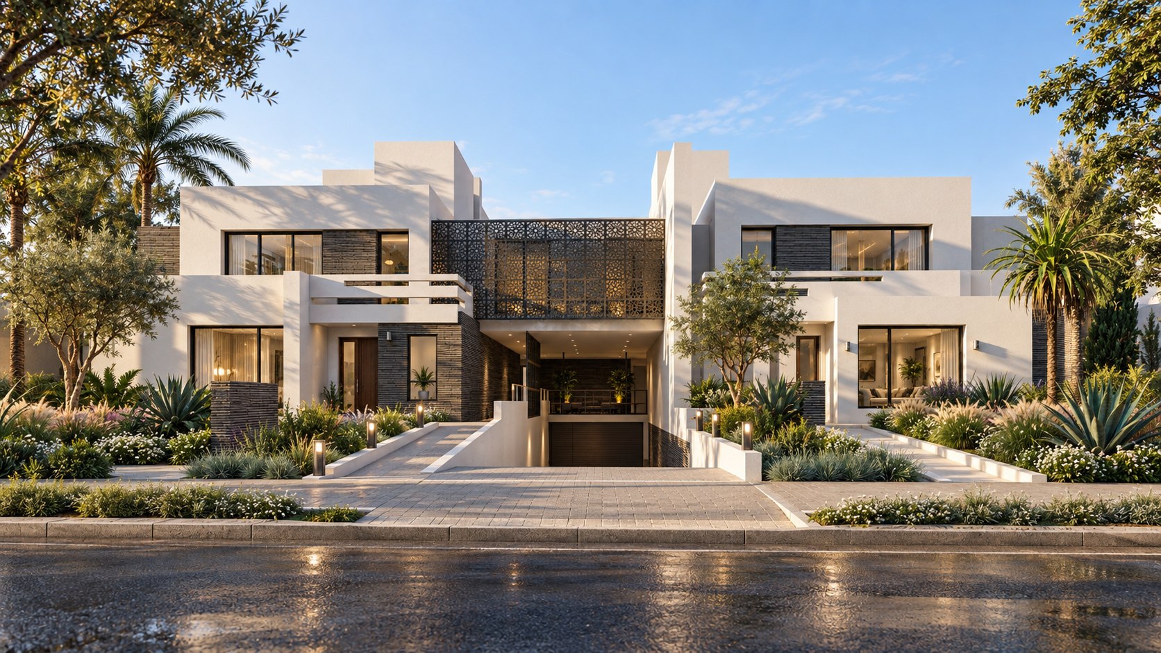 West Knoll Garden, a proposed multifamily building in West Hollywood by Apel Design, seen from the street, shown as a design visualization