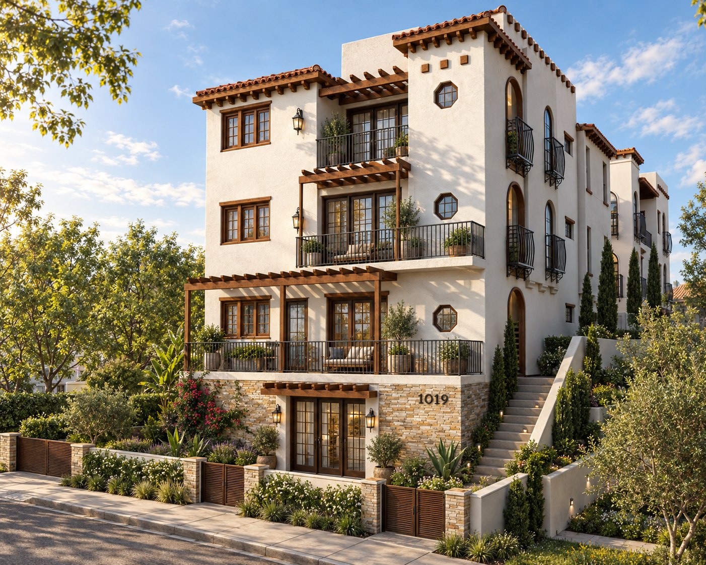 San Vicente Terraces, a proposed multifamily building by Apel Design in West Hollywood, shown as a design visualization