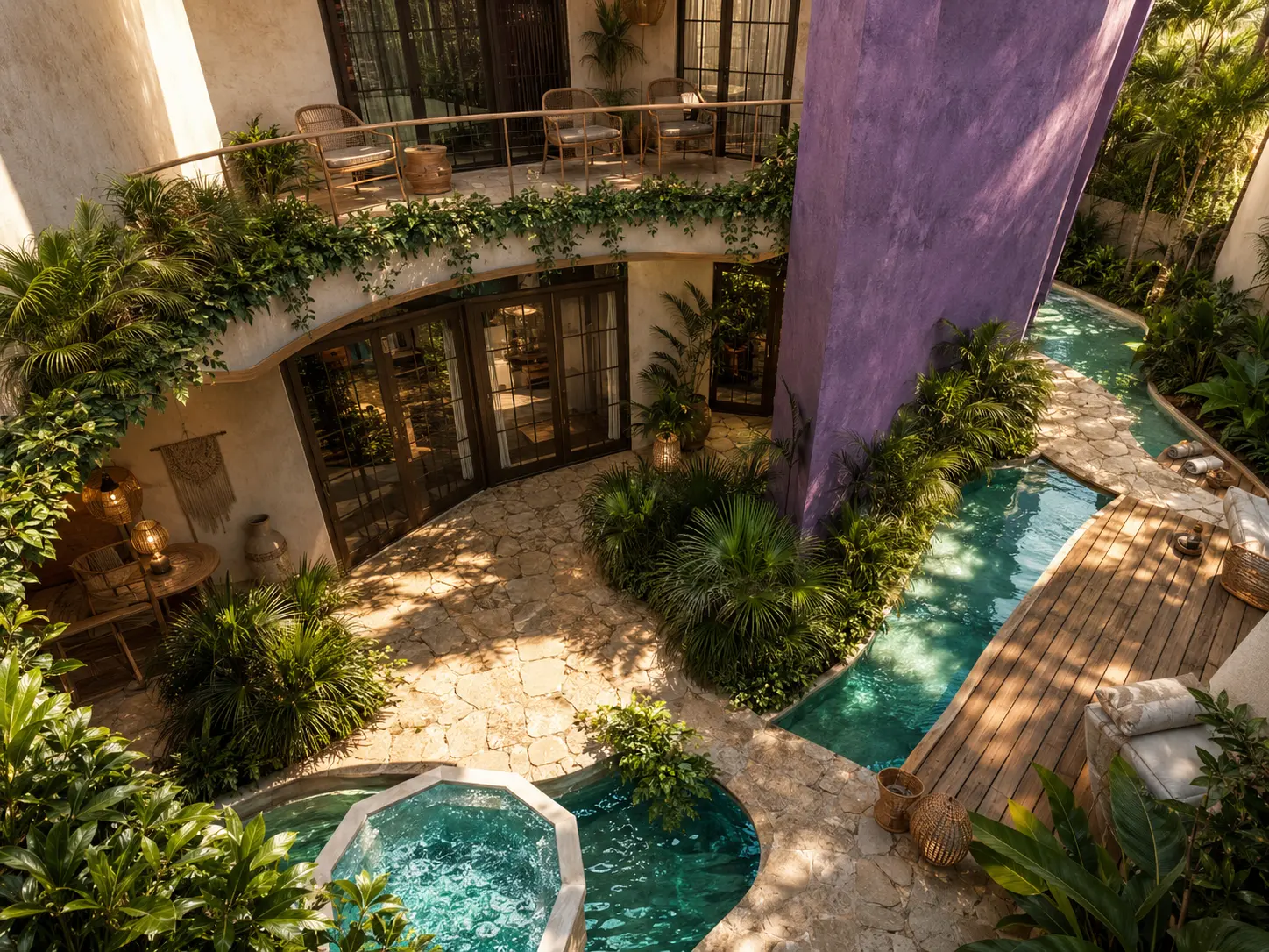 Central water court between resort buildings, an Apel Design resort concept