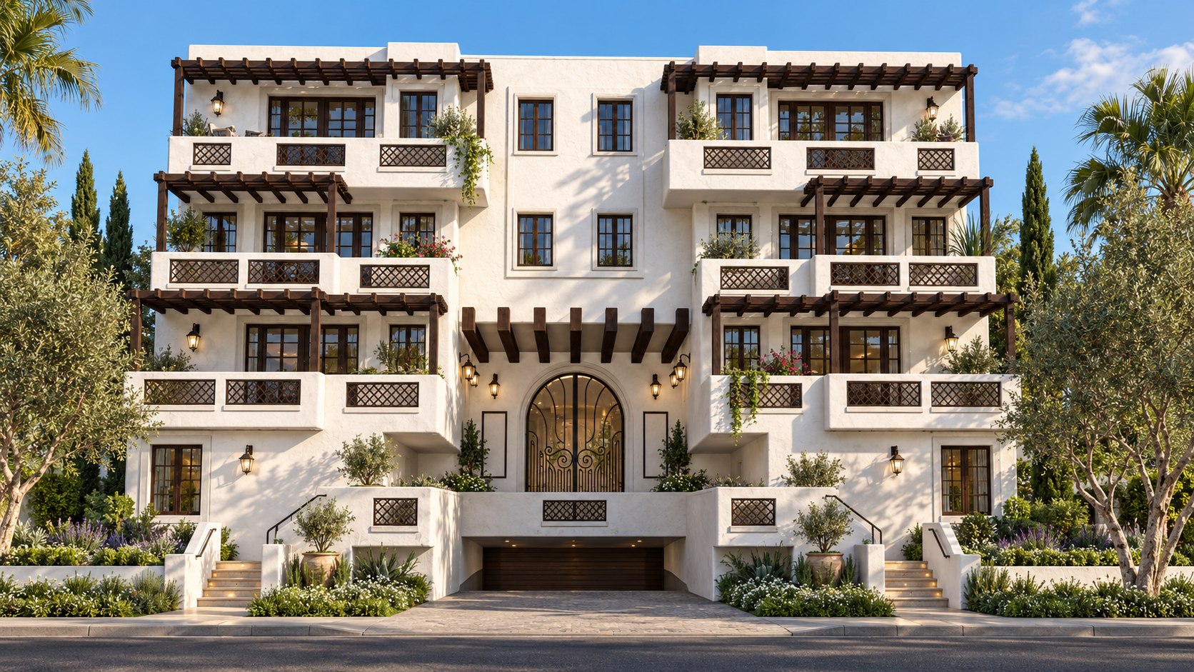 Hayworth Terraces, a proposed multifamily building by Apel Design in West Hollywood, shown as a design visualization