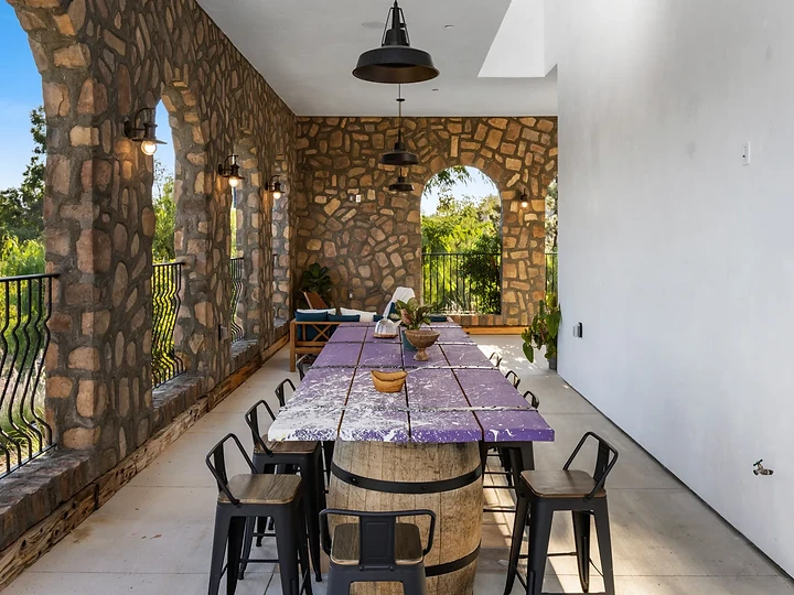 Pool terrace with coordinated materials and level changes