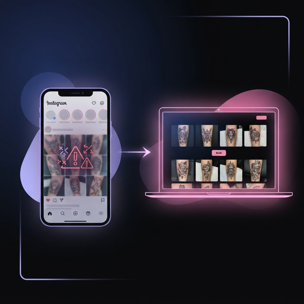 Why a dedicated tattoo website beats rented Instagram space — ownership versus algorithms for growing a tattoo shop business with local SEO and AI search visibility.
