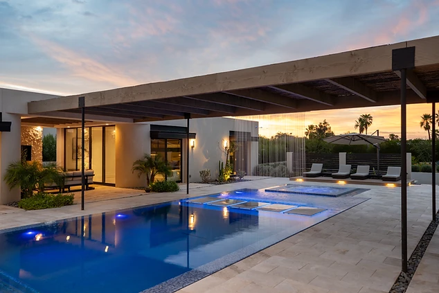 The Sonoran Desert setting of Paradise Reserve at night, a North Scottsdale luxury vacation rental estate