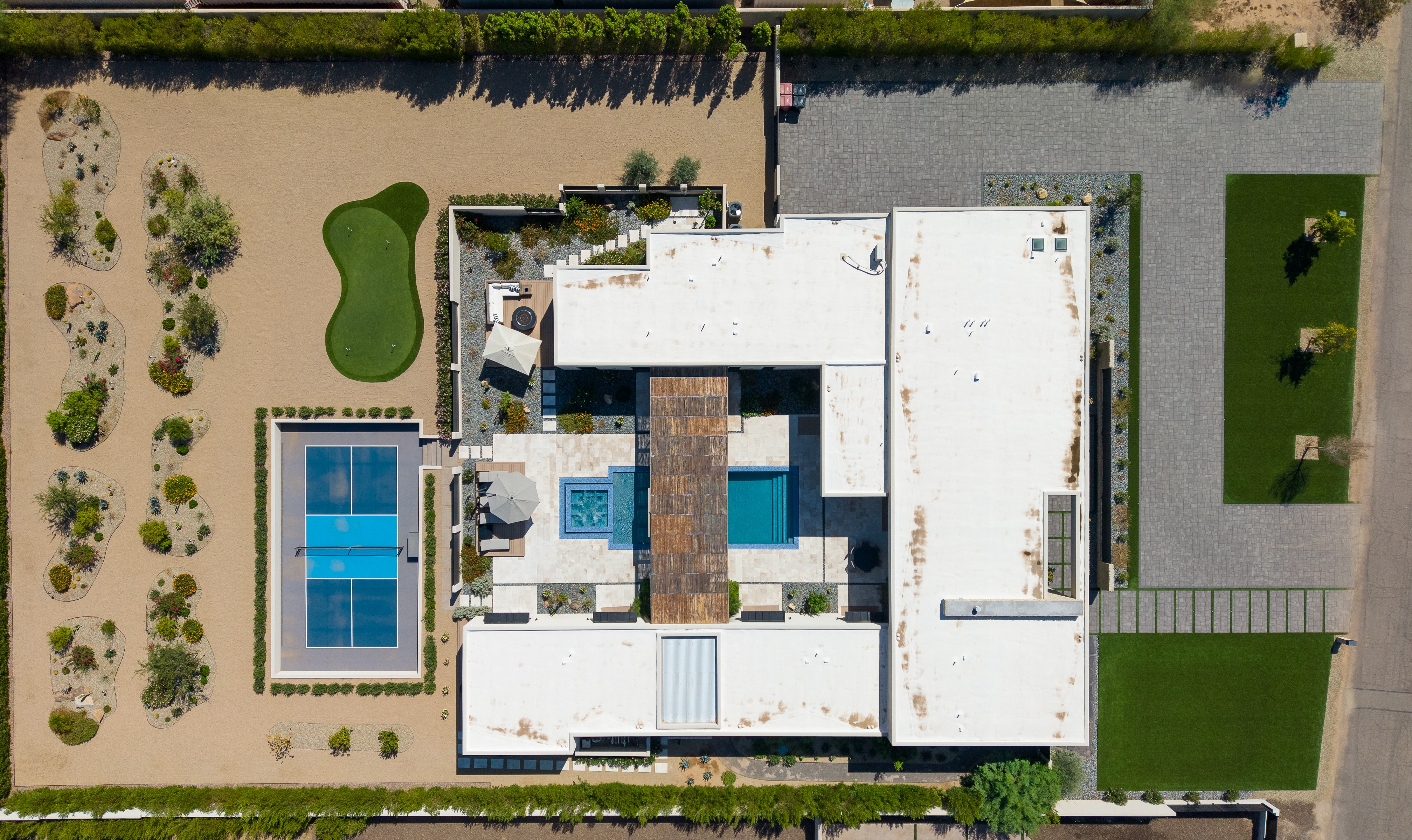 Aerial view of the Paradise Reserve luxury estate in North Scottsdale, rotated to match the floor plan orientation