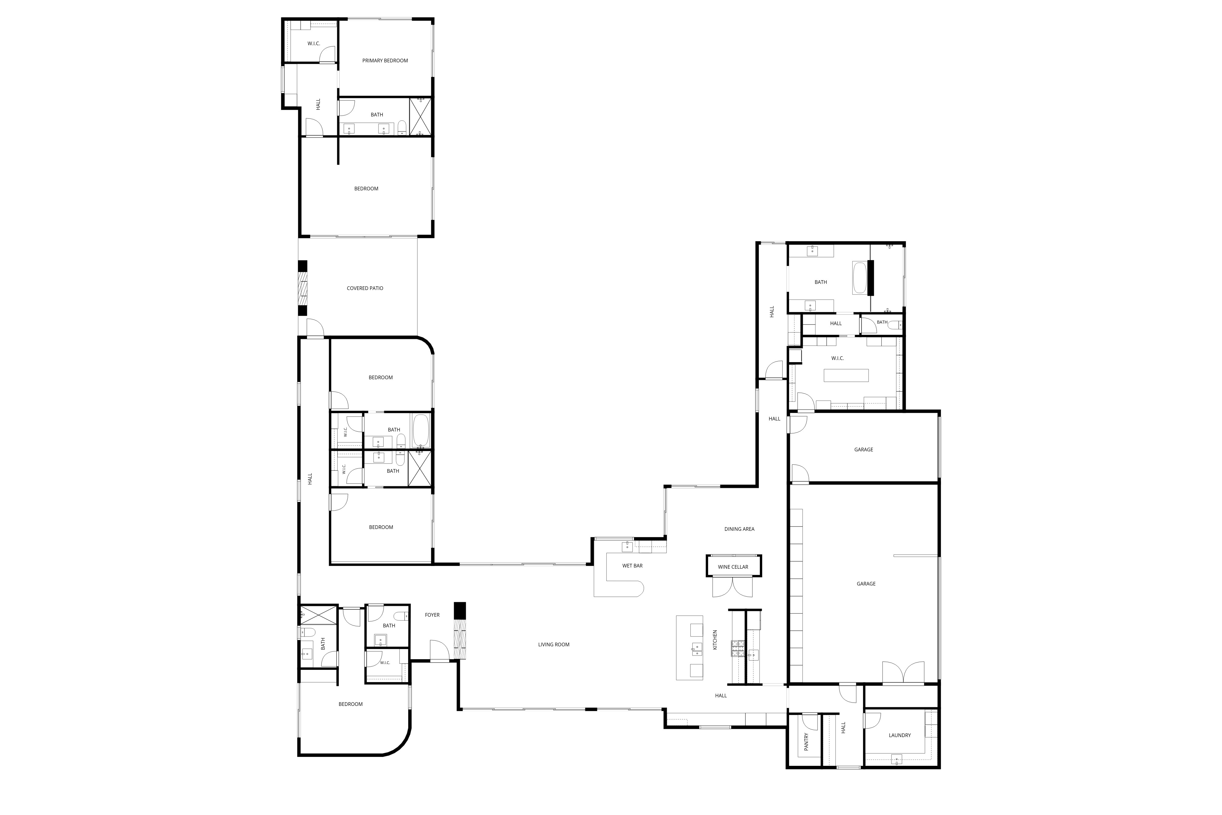 Floor plan of the Paradise Reserve luxury estate at 7034 East Paradise Drive, Scottsdale — a 5,550 sq ft single-level layout with primary suite, king bedrooms, casita, great room, kitchen, dining area, and wine cellar