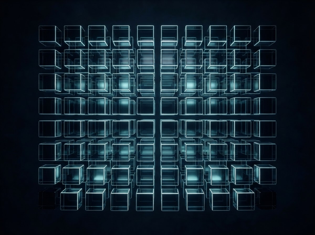 Bloques de datos geométricos flotando en el vacío