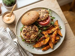 Turkey Burgers with Sweet Potato Wedges