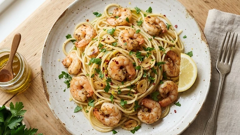 Spaghetti Aglio e Olio with Shrimp