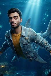 Brainrot Me character: a shark in Deep ocean