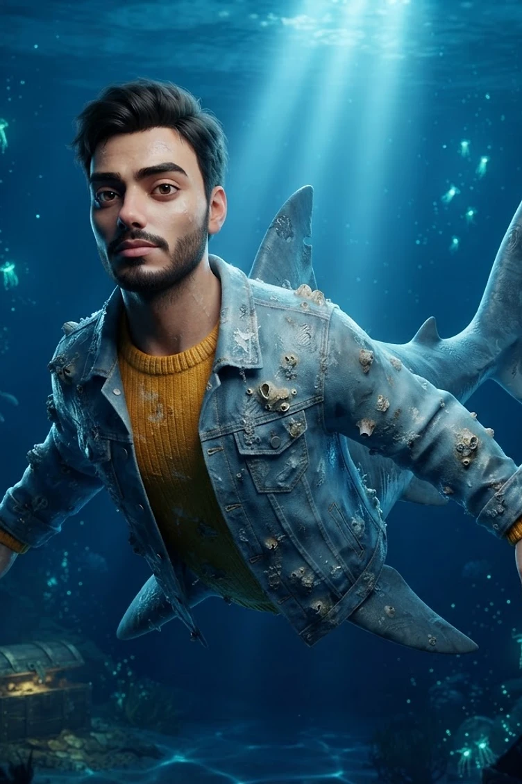 Brainrot Me character: a shark in Deep ocean