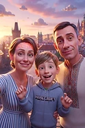 Brainrot Me character: happy ukrainian family in in Praha city