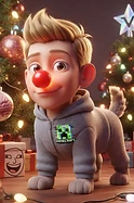 Brainrot Me character: like a dog in mit christmas tree