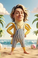 Brainrot Me character: like a banana in on the beach