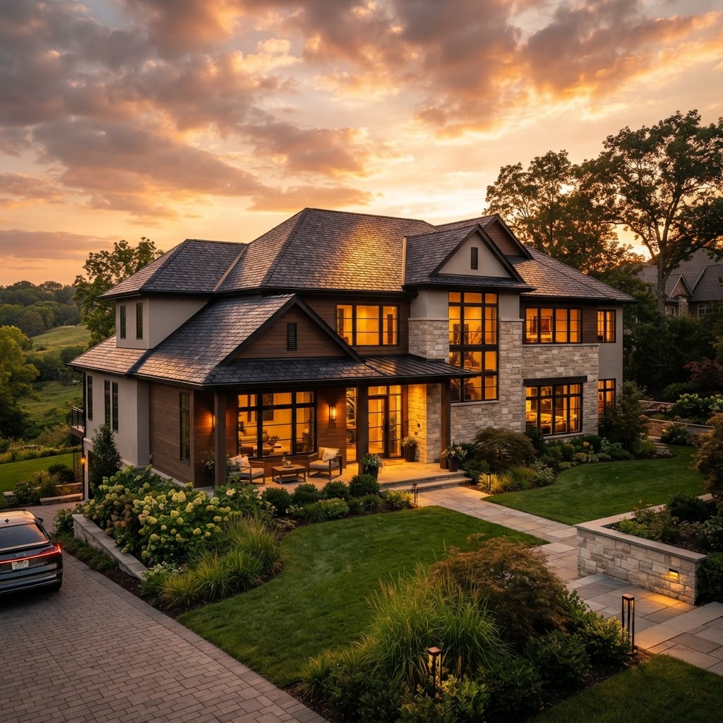 Premium residential roof at golden hour