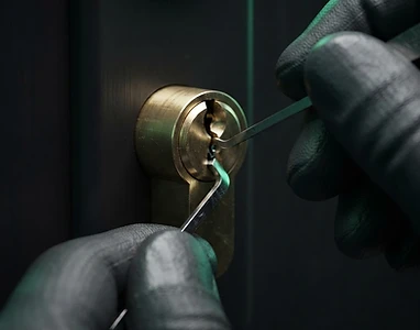 Slotenmaker pickt een cilinderslot open met spanning en pick