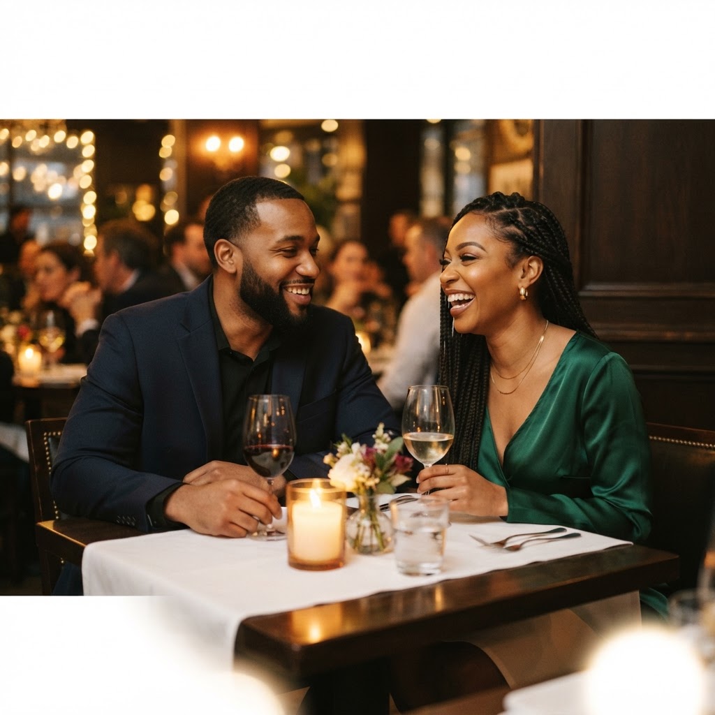 A couple dressed up on a date together