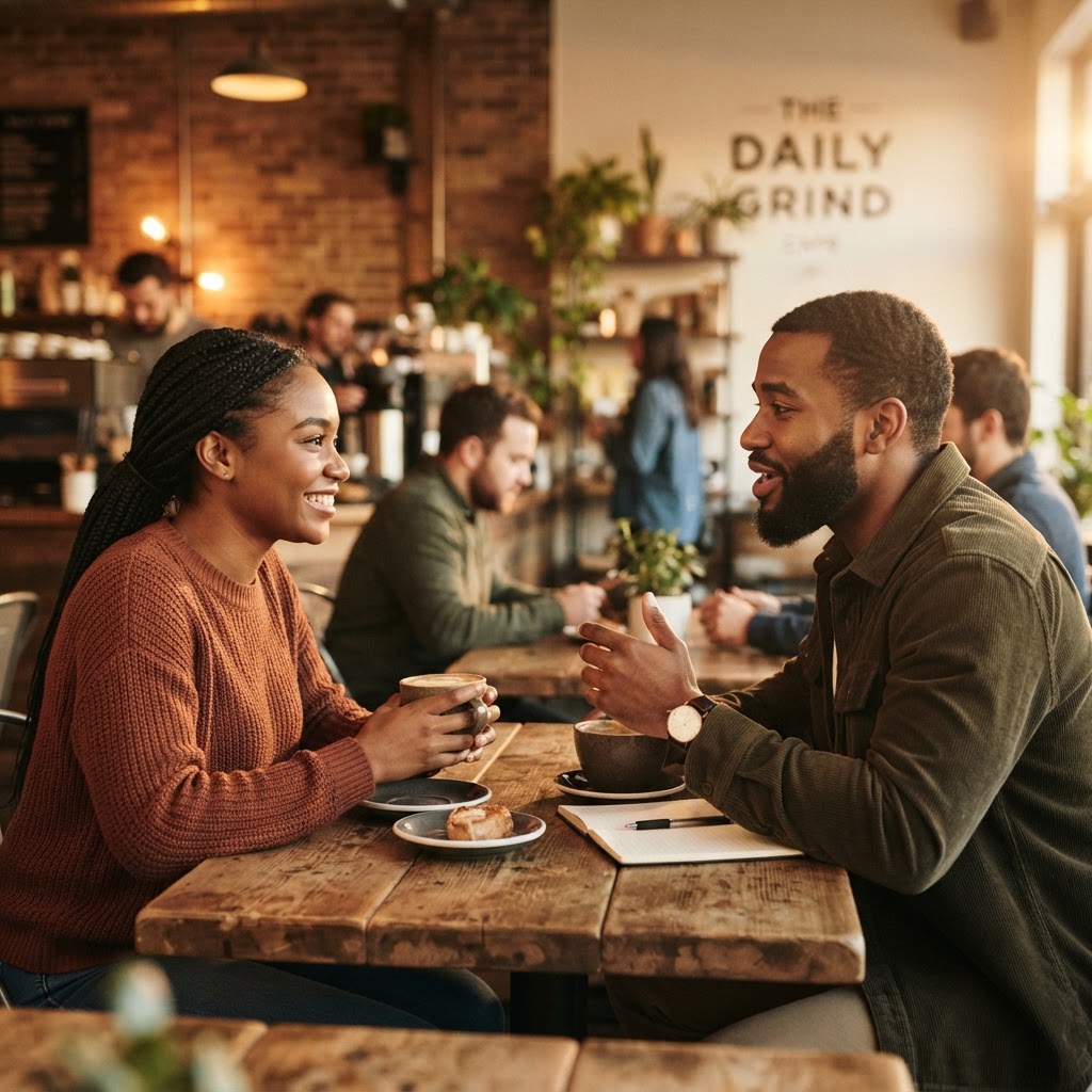 Two people having a thoughtful conversation together