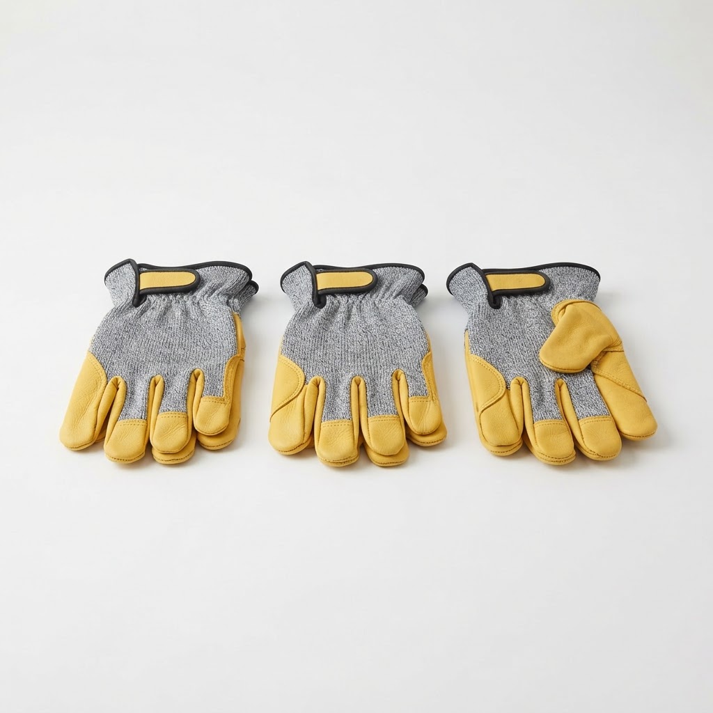 Work Gloves (Cut-Resistant, Leather Palm, 3-Pack)