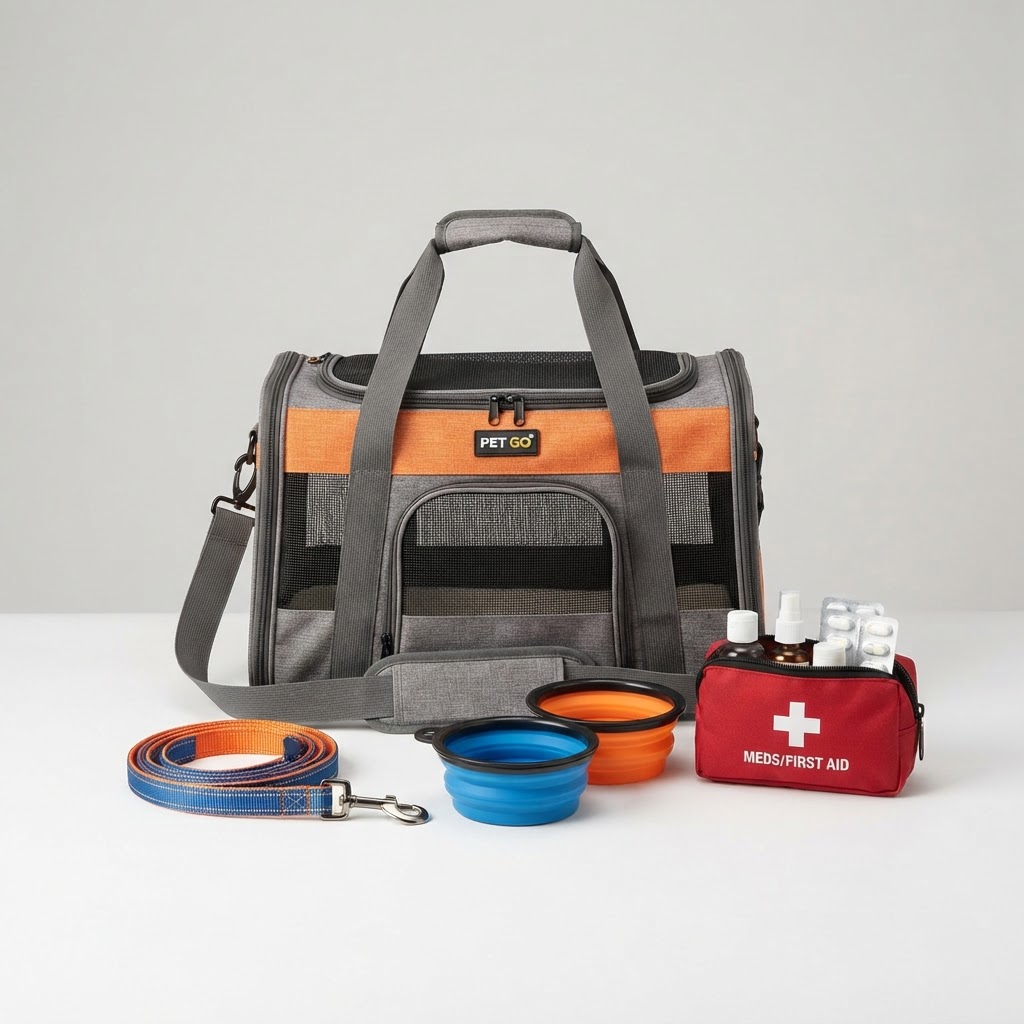 Pet Evacuation Kit (Carrier, Bowls, Leash, Meds Pouch)