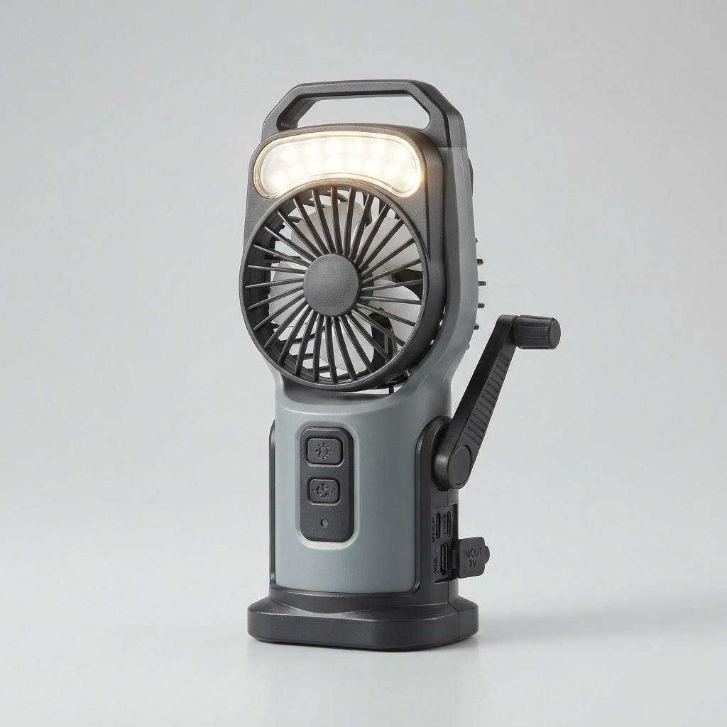 Hand-Crank / USB Rechargeable Fan + Light