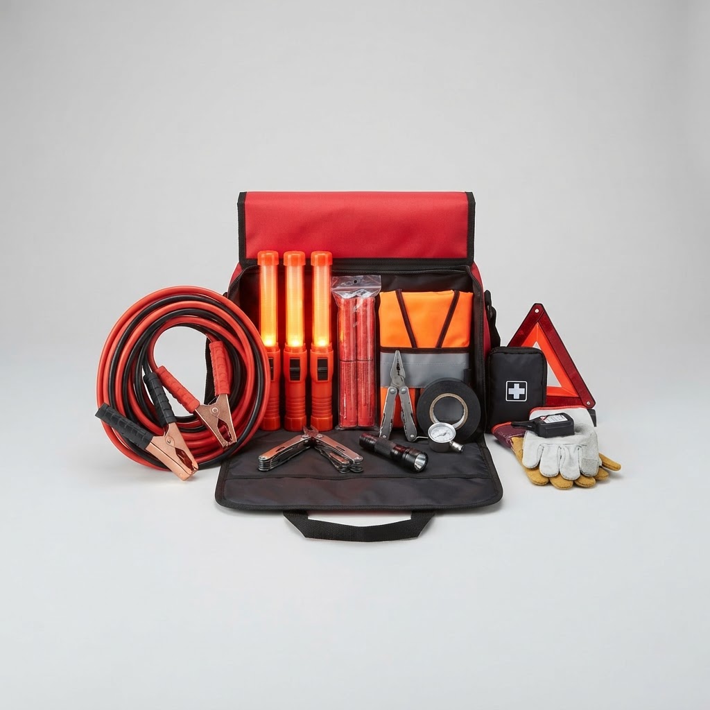 Vehicle Emergency Roadside Kit (Jumper Cables, Flares, Tools)