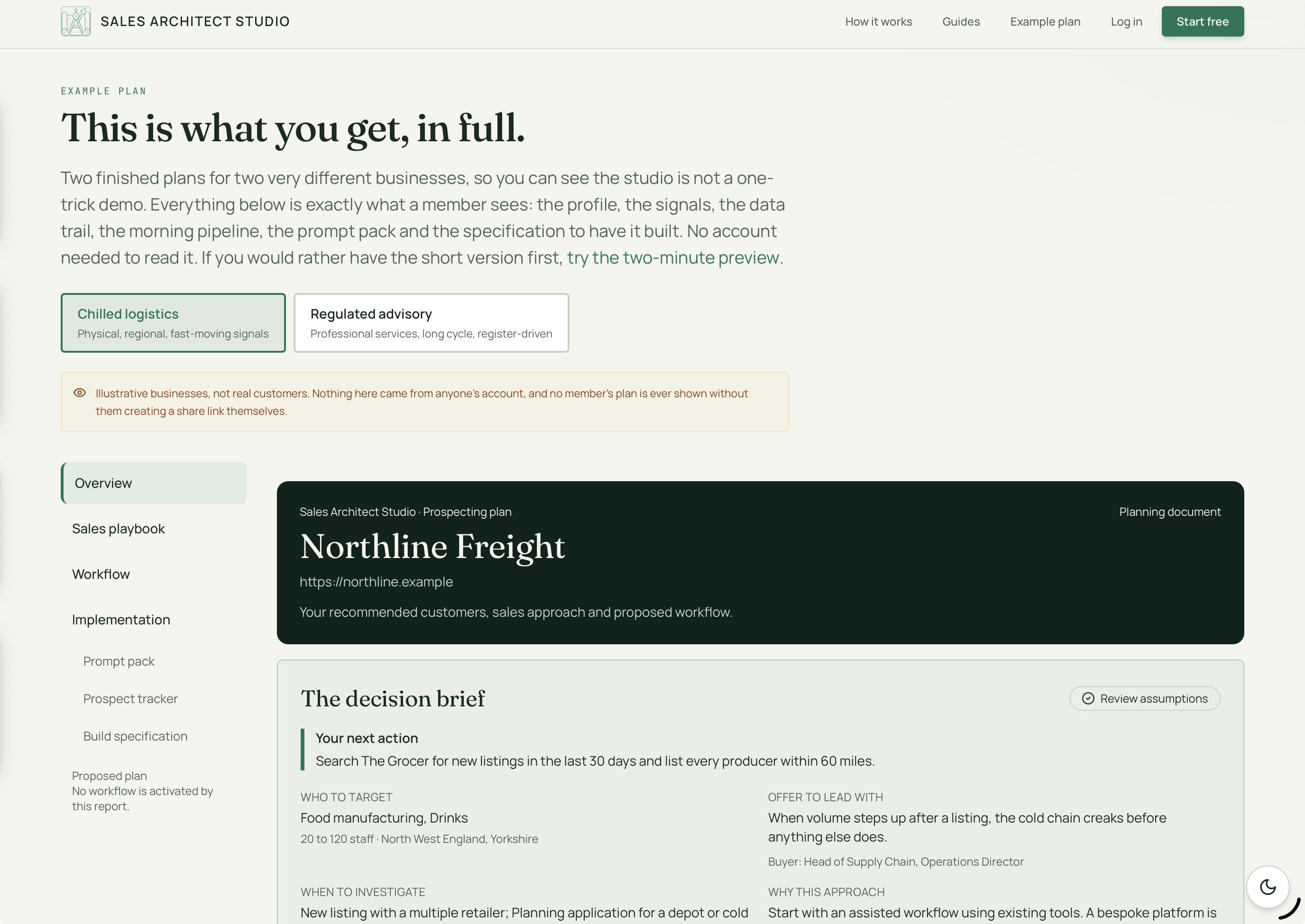 Sales Architect Studio website interface