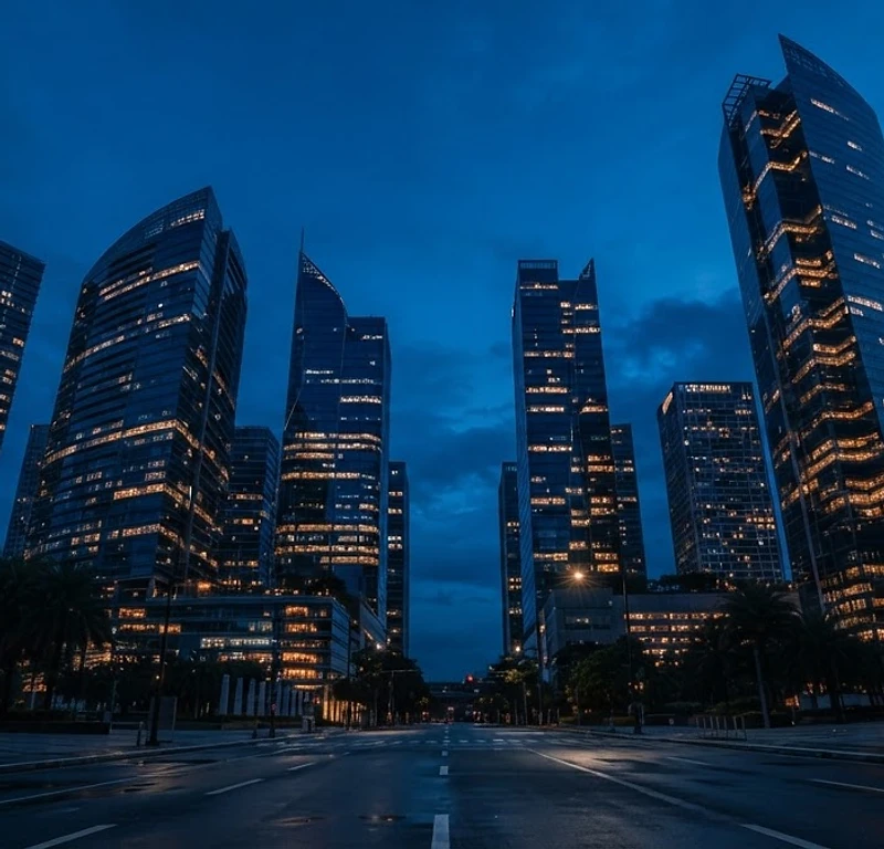 Modern Philippine skyline at blue hour