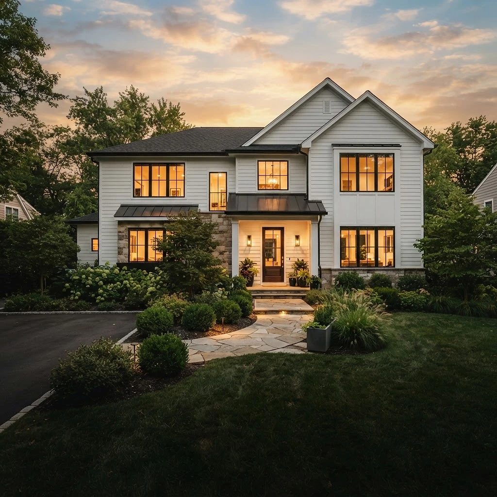 Modern home at golden hour