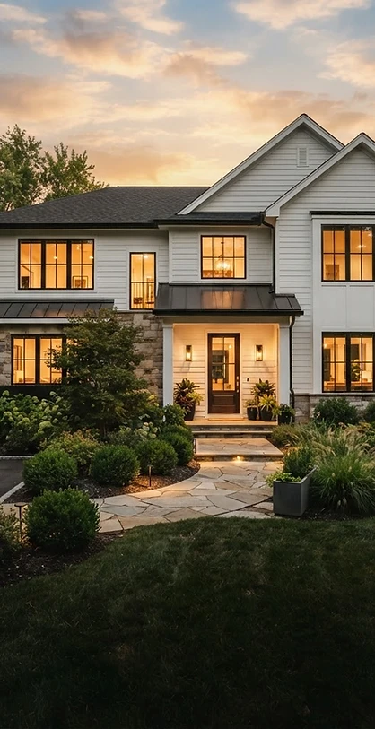 Modern home at golden hour