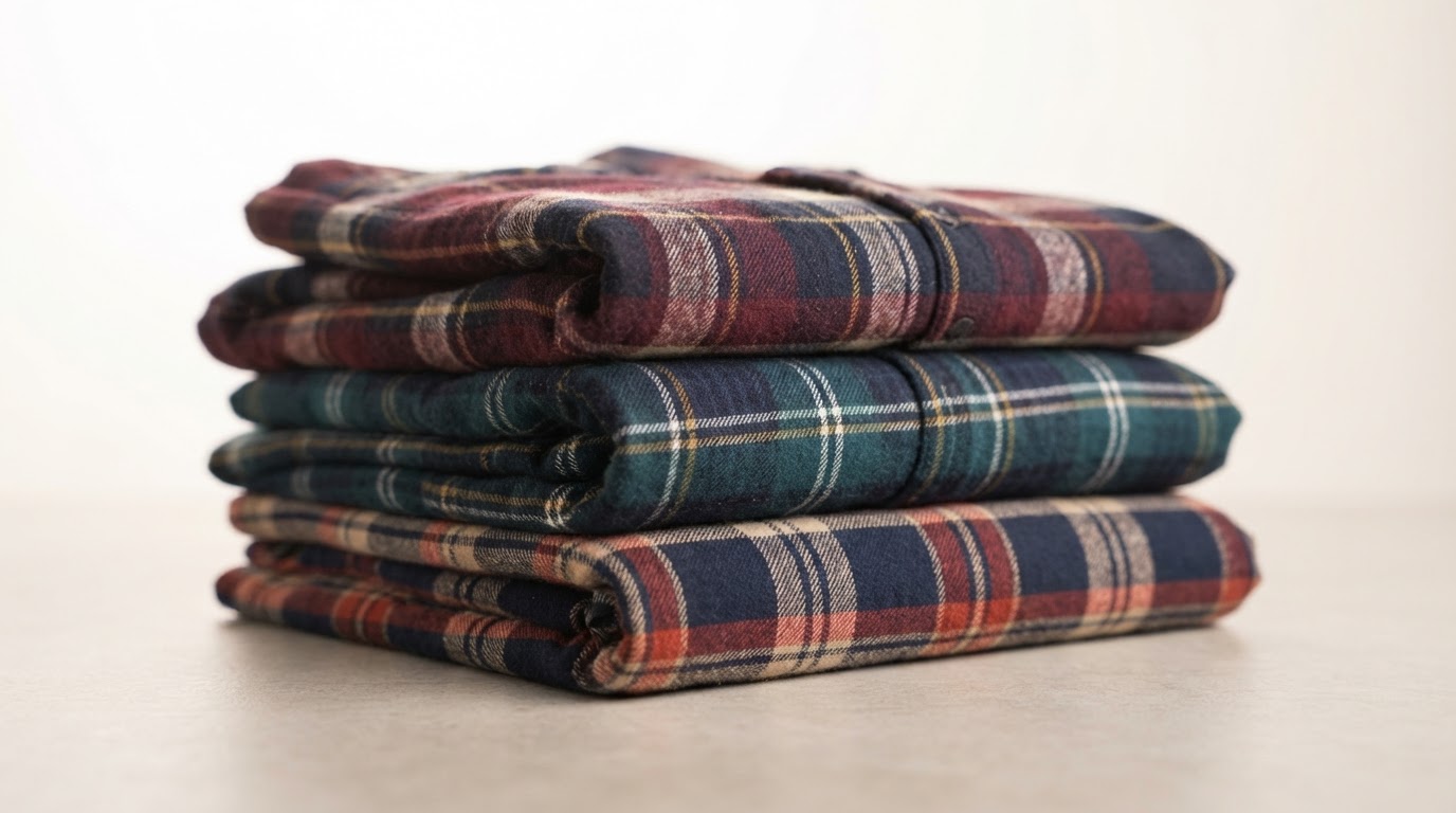 Neatly folded brand-new pajama bottoms in warm tones
