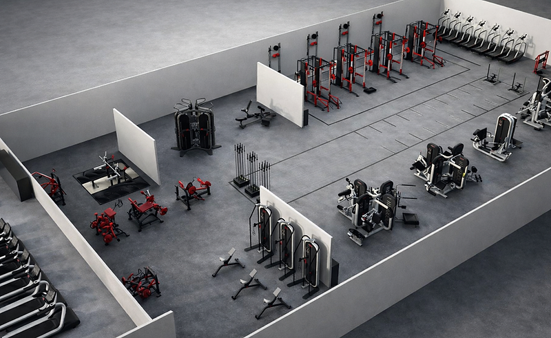 Isometric 3D gym floor plan render